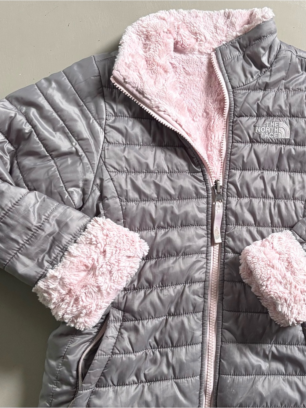 THE NORTH FACE Mossbud Swirl Plush Fleece Reversible Quilted Puffer Shell Jacket